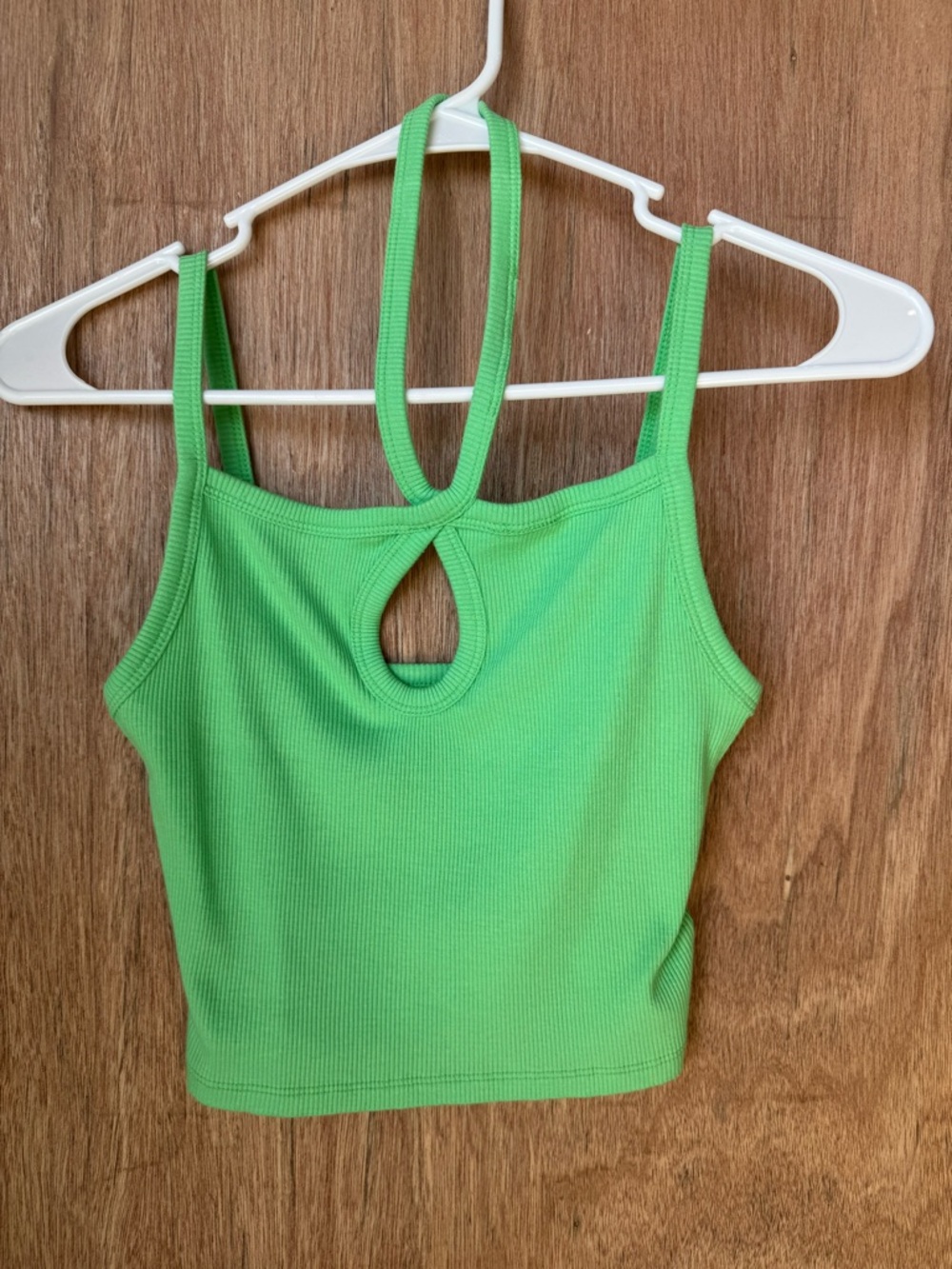 American Eagle Green Ribbed Keyhole Crop Tank Top